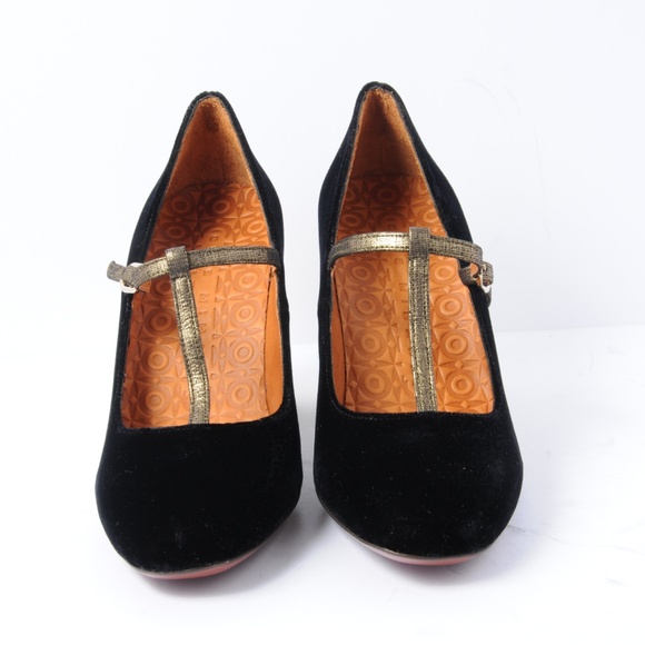 Chie Mihara Black Velvet T-Strap with colored heel - Picture 2 of 5